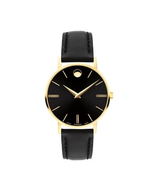 608040 - Ladies Corporate Exclusive Gold & Black Leather Strap Watch, Black Dial