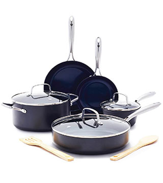 CC006153-001 - 10pc Hard-Anodized Aluminum Nonstick Cookware Set Blue