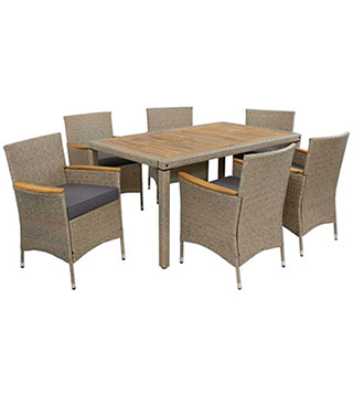 GF-660 - Foxford 7-Piece Rattan and Acacia Patio Dining Furniture Set