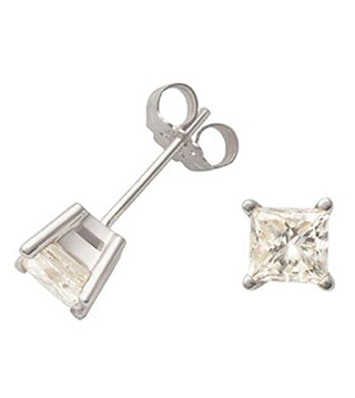 JE274-25-W - White Gold Princess Cut Diamond Earrings