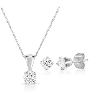 JS33-15-W - Classic Diamond Earring & Necklace set