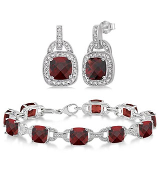 JSBE139-GAR - Garnet Bracelet & Earring Set